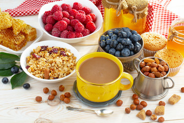 Healthy breakfast on an old background