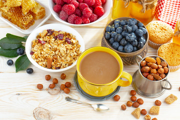 Healthy breakfast on an old background