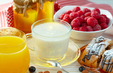 Healthy breakfast on an old background