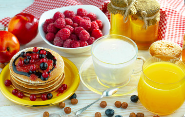 Healthy breakfast on an old background