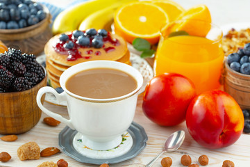 Healthy breakfast on an old background. The concept of tasty and healthy food.