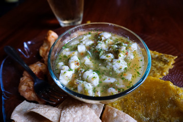 Ceviche and Patacones with Tempura Fish