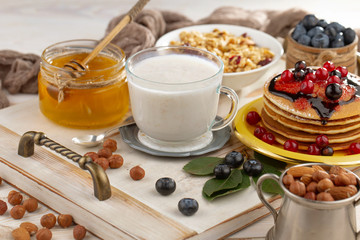 Healthy breakfast on an old background