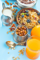 Healthy breakfast on an old background