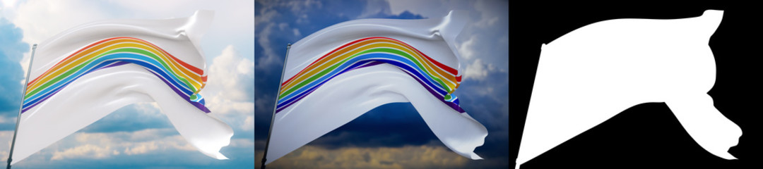 Flag of the Jewish Autonomous Oblast. High resolution close-up 3D illustration. Flags of the federal subjects of Russia. Set of 2 flags and alpha matte image. Very high quality mask.