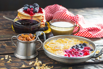 Healthy breakfast on an old background