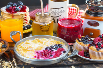 Healthy breakfast on an old background