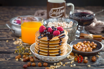 Healthy breakfast on an old background