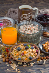 Healthy breakfast on an old background