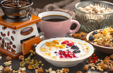 Healthy breakfast on an old background