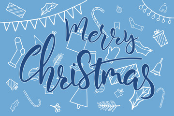 Merry Christmas hand lettering calligraphy text with decor