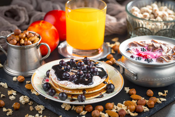 Healthy breakfast on an old background