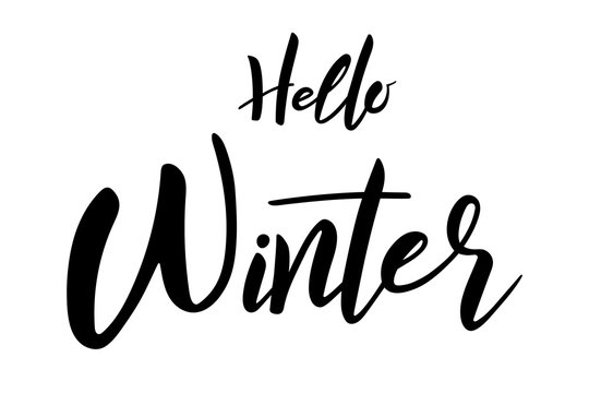 Hello winter brush hand lettering text isolated