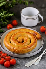 Delicious homemade sausage with turkey minced meat and turmeric. Healthly food.
