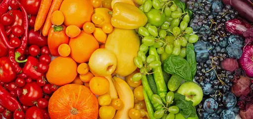 Foto op Plexiglas Rainbow fruit and vegetable background © destillat