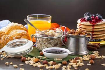 Healthy breakfast on an old background