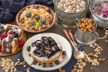 Healthy breakfast on an old background