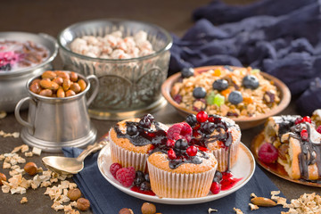 Healthy breakfast on an old background