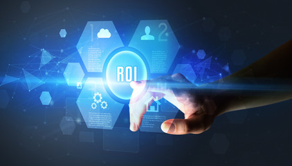 Hand touching ROI inscription, new technology concept