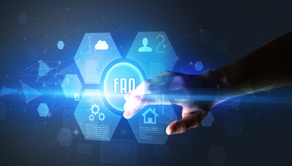 Fototapeta premium Hand touching FAQ inscription, new technology concept