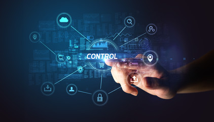 Hand touching CONTROL inscription, Cybersecurity concept
