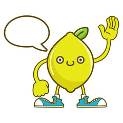 kawaii smiling lemon fruit with sneakers cartoon