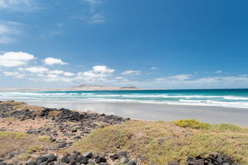 Fototapeta na wymiar View of Famara beach. Lanzarote. Canary Islands.