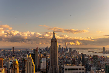 Manhattan Midtown Skyline with Empire State Building and One World Trade Center at Sunset. NYC, USA	