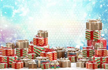festive design of christmas presents background 3d-illustration