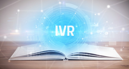 Open book with IVR abbreviation, modern technology concept