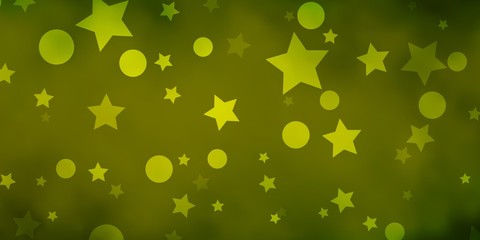 Light Green, Yellow vector pattern with circles, stars. Abstract design in gradient style with bubbles, stars. Texture for window blinds, curtains.