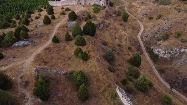 Aerial view of medieval castle in Ucero, Soria, Castilla y Leon, Spain. High quality 4k footage