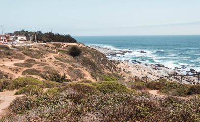 La imagen muestra un paisaje de playa rodeado de vegetación