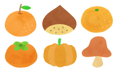 水彩風の秋の味覚の食べ物