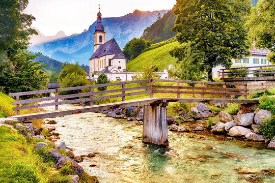 Malerwinkel mit Sankt Sebastian in Ramsau bei Berchtesgaden, Bayern, Deutschland