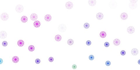Light pink, blue vector doodle pattern with flowers.