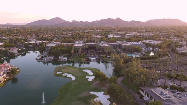 Aerial view of mixed use land at sunset in Scottsdale,Arizona,USA.