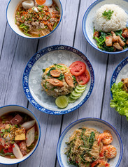 Thai Food Mixes of Noodles and Fried Rice 