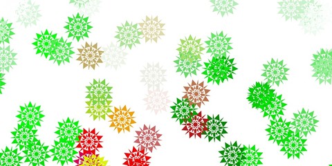 Light green, red vector layout with beautiful snowflakes.