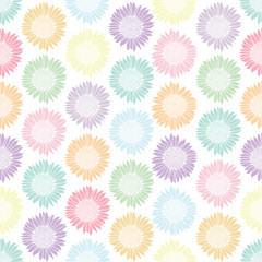 Abstract seamless pattern with vintage hand drawn pastel sunflower head on white background design