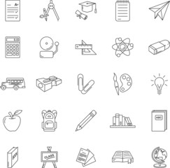 Set of short school related icons. Ideal for web pages, mobile applications.