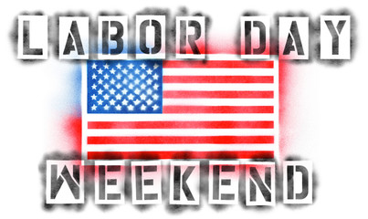 American USA flag and Labor Day Weekend text in spray paint stencils isolated on white