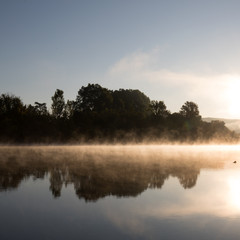 The Dordogne River at Dawn in late summer.