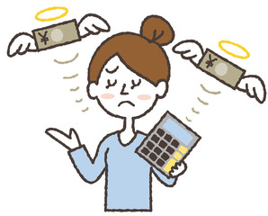 家計のやりくりに失敗する女性のイラスト