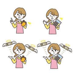 節約している主婦のイラストセット