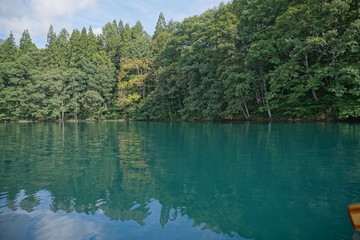A calm lake in the morning in Japan, Nagano, Aoki lake