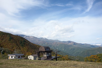 An amazing autumn season landscape of  Japanese mountains, Nagano, Japan, national nature park