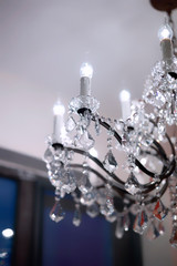 crystal chandelier on a white and red background
