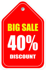 Sale tag, discount 40% off, isolated sticker, banner design template, vector illustration