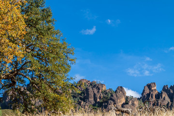 Half Moon Rising Over The High Peaks From The Balconies Trail, Pinnacles, National Park, California, USA